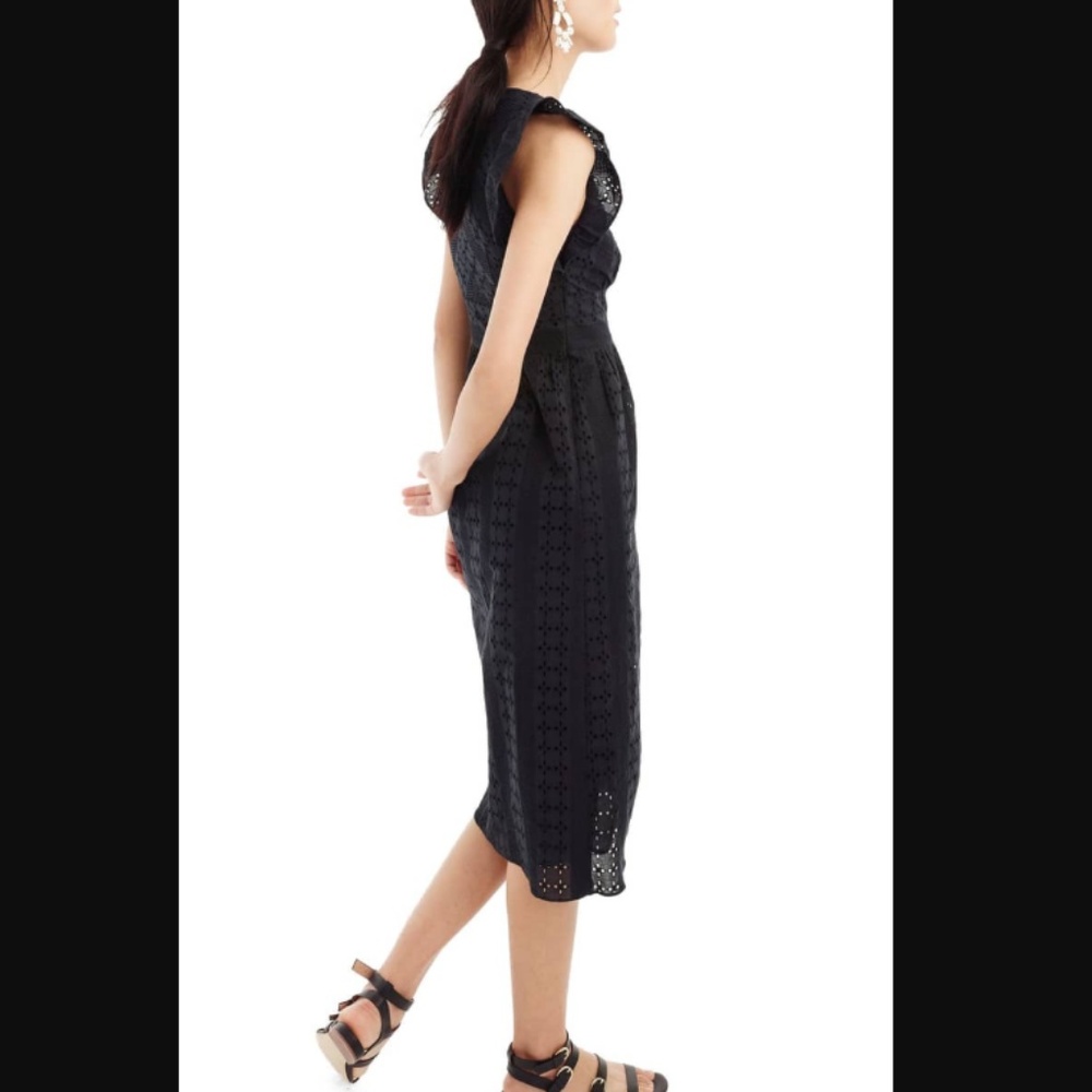 J.Crew Ruffle Sleeve Eyelet Dress Black Button - Picture 3 of 7